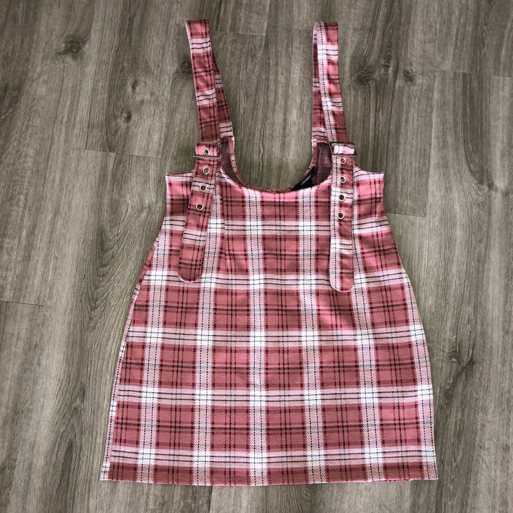 FOREVER 21 PLAID OVERALL DRESS